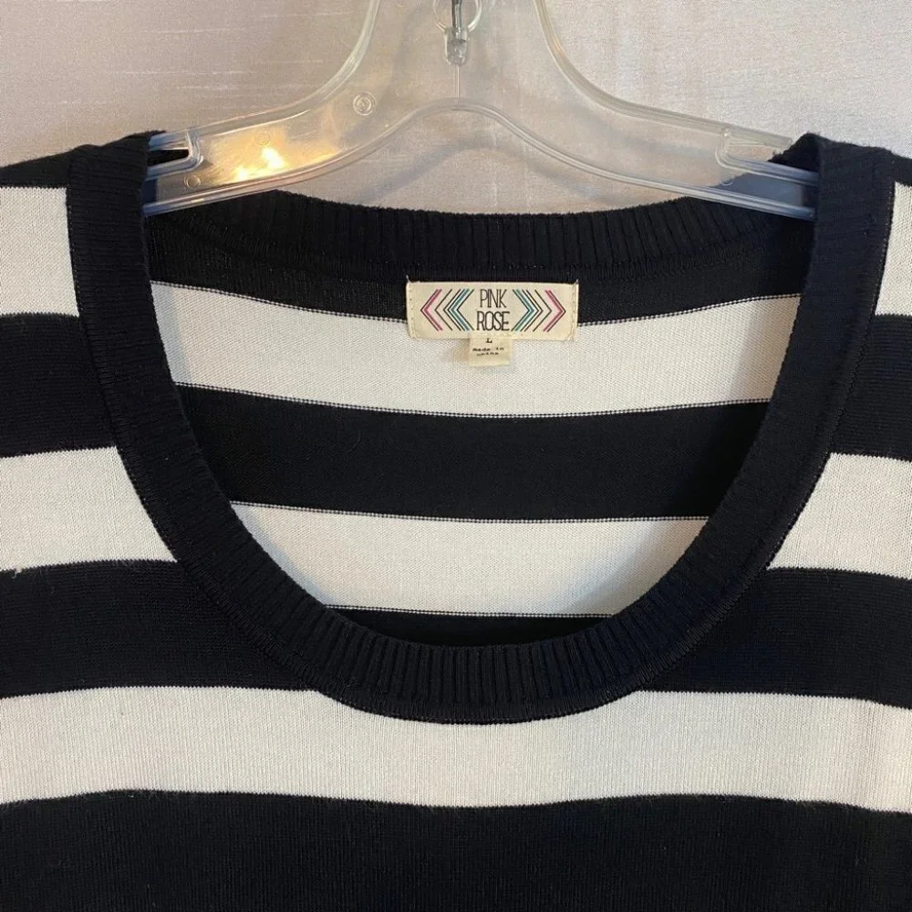 Pink Rose Black and White Striped Sweater  Dress Ladies L - Picture 3 of 12